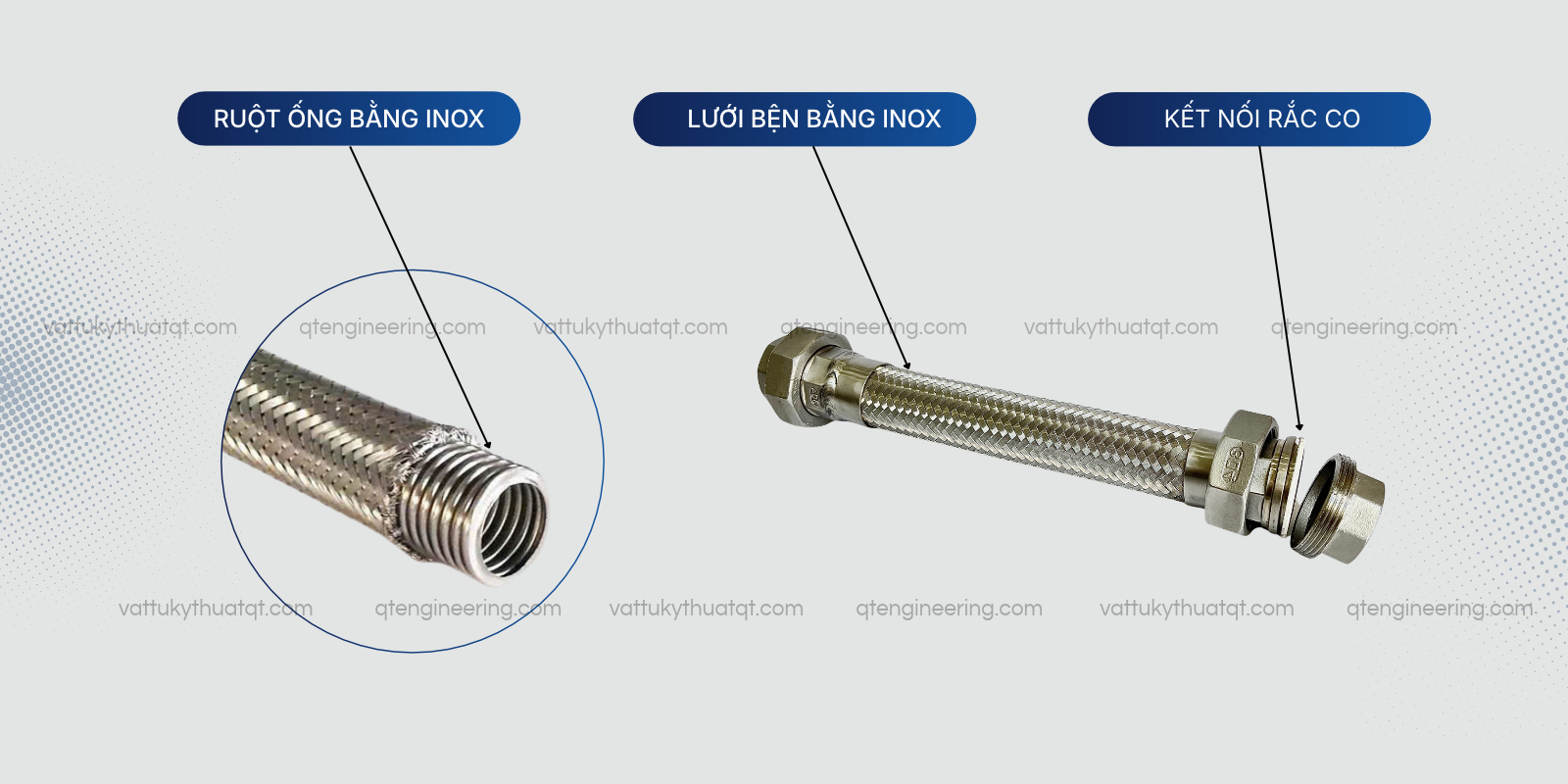 khớp nối mềm inox 2 đầu rắc co